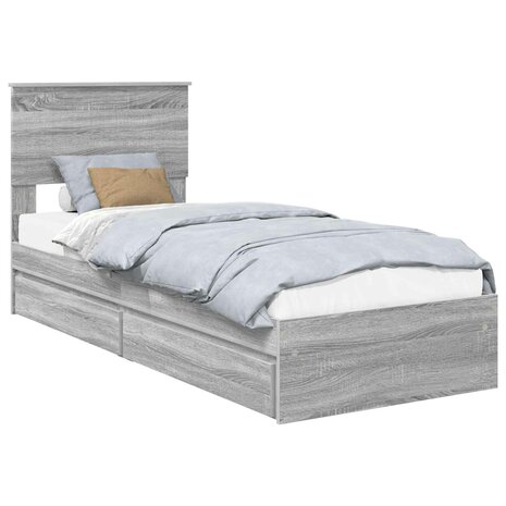 Opslag bed met hoofdeinde Grijs Sonoma 75 x 190 cm Bewerkt hout 2