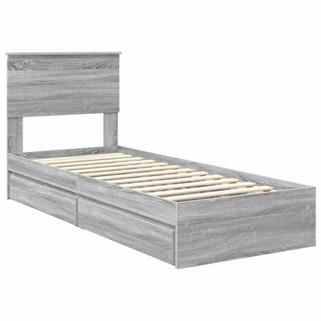 Opslag bed met hoofdeinde Grijs Sonoma 75 x 190 cm Bewerkt hout 4