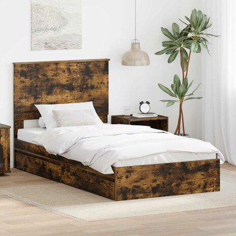 Opslag bed met lade Gerookt eiken 100 x 200 cm Bewerkt hout 1