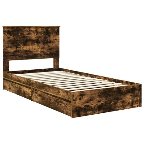 Opslag bed met lade Gerookt eiken 100 x 200 cm Bewerkt hout 4