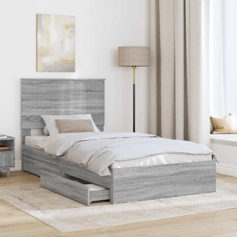 Opslag bed met lade Grijs Sonoma 100 x 200 cm Bewerkt hout 3