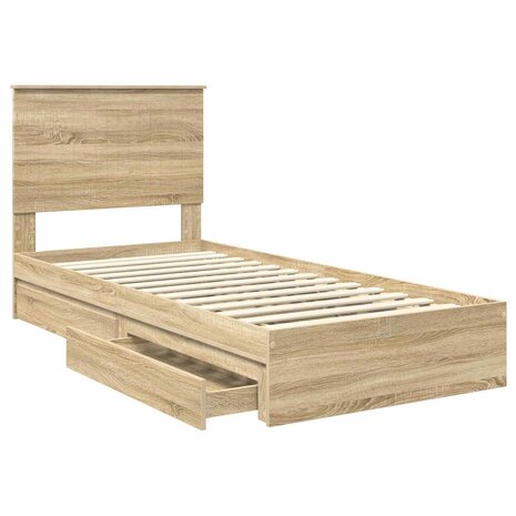 Opslag bed met hoofdeinde Sonoma Eiken 90 x 200 cm Bewerkt hout 5