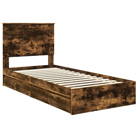 Opslag bed met lade Gerookt eiken 90 x 200 cm Bewerkt hout 4