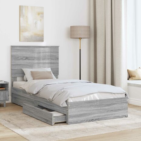 Opslag bed met hoofdeinde Grijs Sonoma 90 x 200 cm Bewerkt hout 3