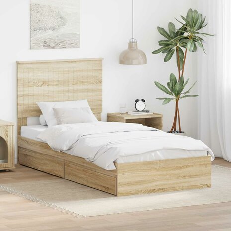 Opslag bed met hoofdeinde Sonoma Eiken 90 x 190 cm Bewerkt hout 1
