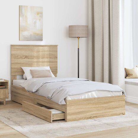 Opslag bed met hoofdeinde Sonoma Eiken 90 x 190 cm Bewerkt hout 3