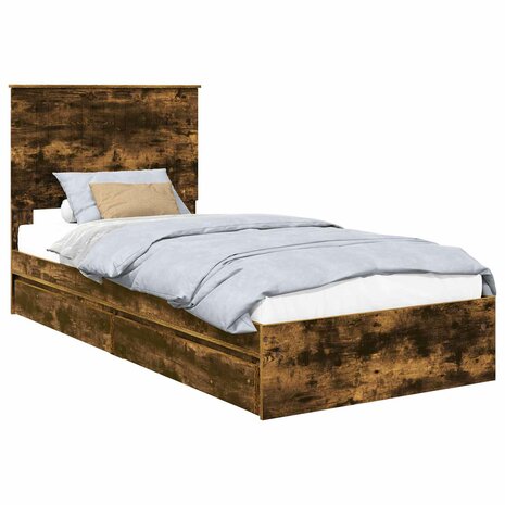 Opslag bed met lade Gerookt eiken 90 x 190 cm Bewerkt hout 2