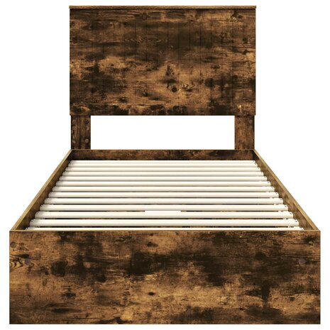 Opslag bed met lade Gerookt eiken 90 x 190 cm Bewerkt hout 8