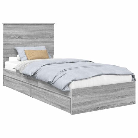Opslag bed met hoofdeinde Grijs Sonoma 90 x 190 cm Bewerkt hout 2
