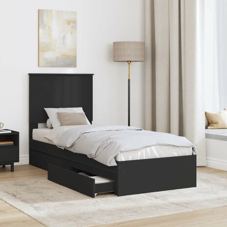 Opslag bed met hoofdeinde Zwart 75 x 190 cm Bewerkt hout 3