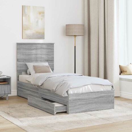 Opslag bed met hoofdeinde Grijs Sonoma 75 x 190 cm Bewerkt hout 3
