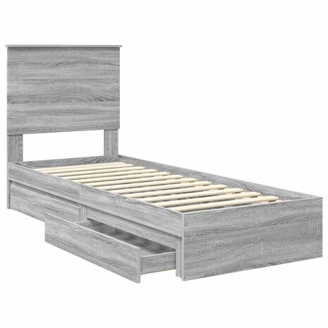 Opslag bed met hoofdeinde Grijs Sonoma 75 x 190 cm Bewerkt hout 5