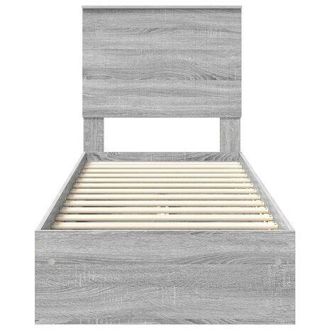 Opslag bed met hoofdeinde Grijs Sonoma 75 x 190 cm Bewerkt hout 8