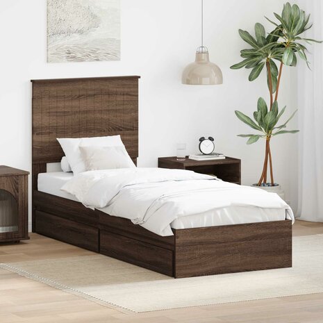 Opslag bed met hoofdeinde Bruin Eiken 75 x 190 cm Bewerkt hout 1