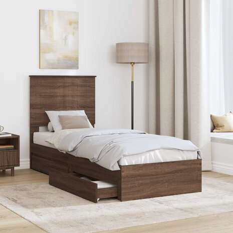 Opslag bed met hoofdeinde Bruin Eiken 75 x 190 cm Bewerkt hout 3