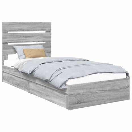 Opslag bed met lade Grijs Sonoma 100 x 200 cm Bewerkt hout 2