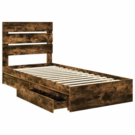 Opslag bed met lade Gerookt eiken 90 x 200 cm Bewerkt hout 5