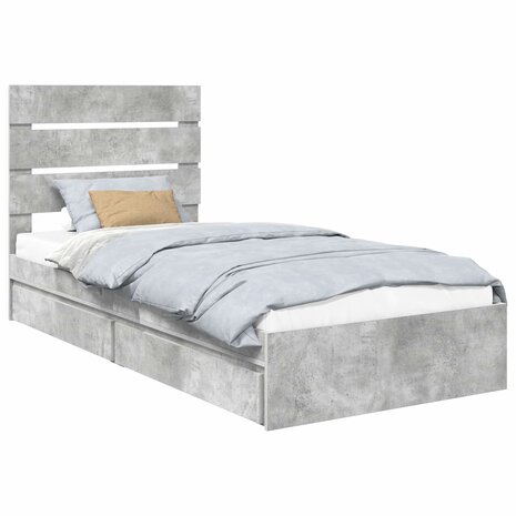 Opslag bed met hoofdeinde Beton Grijs 90 x 190 cm Bewerkt hout 2