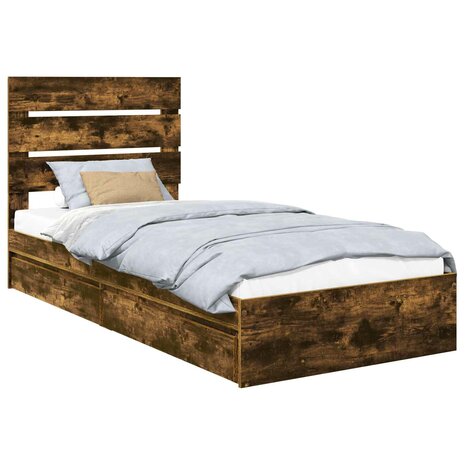 Opslag bed met lade Gerookt eiken 90 x 190 cm Bewerkt hout 2