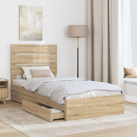 Opslag bed met hoofdeinde Sonoma Eiken 70 x 190 cm Bewerkt hout 3
