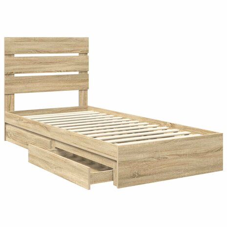 Opslag bed met hoofdeinde Sonoma Eiken 70 x 190 cm Bewerkt hout 5
