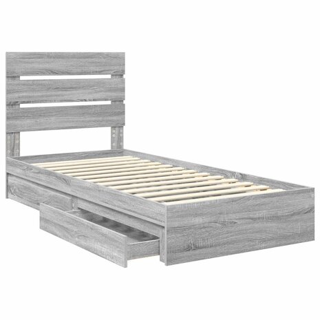 Opslag bed met hoofdeinde Grijs Sonoma 70 x 190 cm Bewerkt hout 5