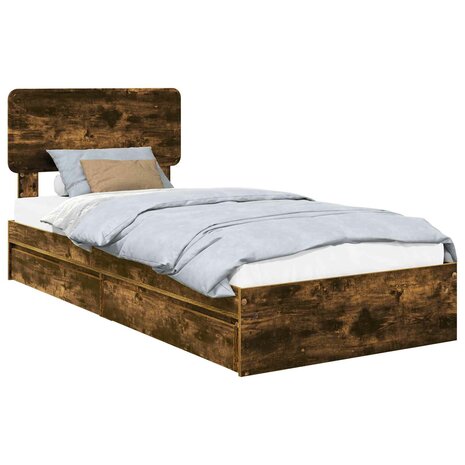 Opslag bed met lade Gerookt eiken 90 x 200 cm Bewerkt hout 2