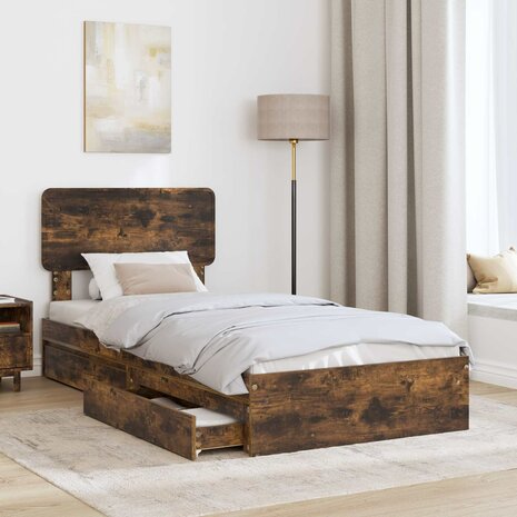 Opslag bed met lade Gerookt eiken 90 x 200 cm Bewerkt hout 3