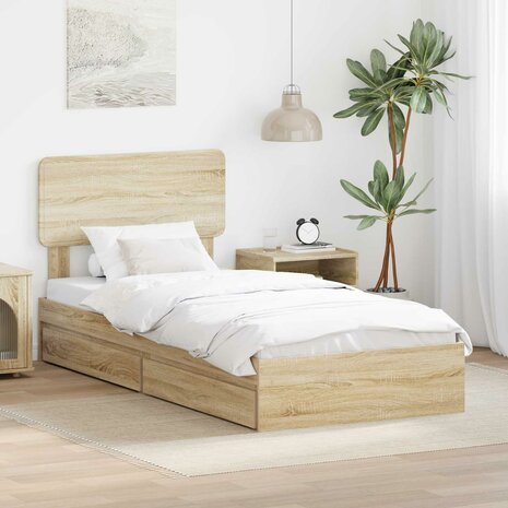 Opslag bed met hoofdeinde Sonoma Eiken 90 x 190 cm Bewerkt hout 1
