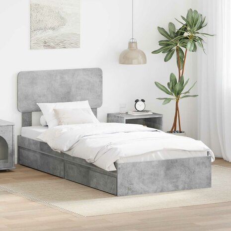 Opslag bed met hoofdeinde Beton Grijs 90 x 190 cm Bewerkt hout 1