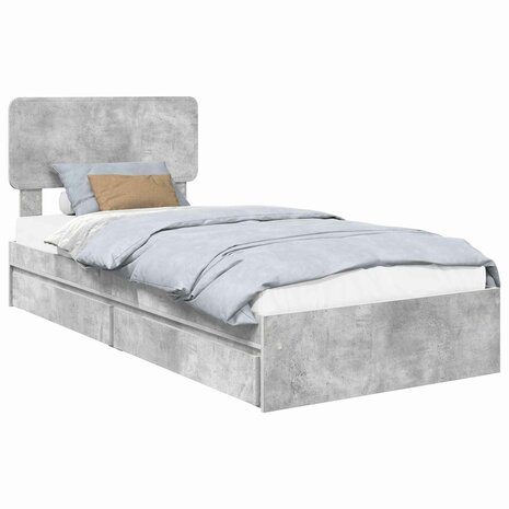 Opslag bed met hoofdeinde Beton Grijs 90 x 190 cm Bewerkt hout 2