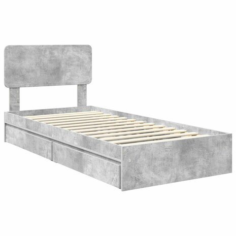 Opslag bed met hoofdeinde Beton Grijs 90 x 190 cm Bewerkt hout 4