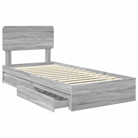 Opslag bed met hoofdeinde Grijs Sonoma 90 x 190 cm Bewerkt hout 5