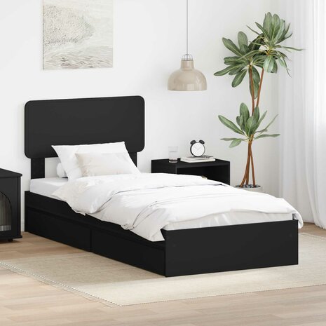 Opslag bed met hoofdeinde Zwart 75 x 190 cm Bewerkt hout 1