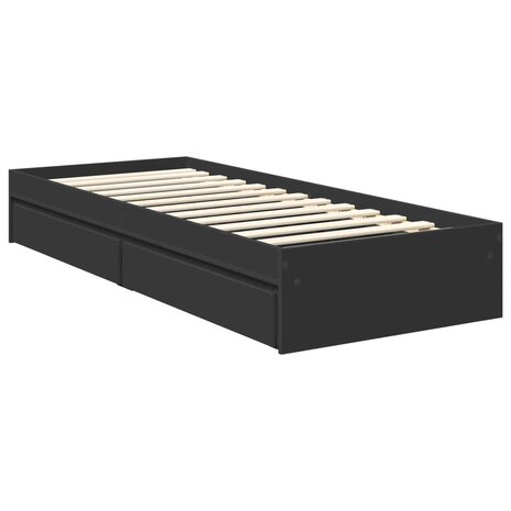 Opslag bed met hoofdeinde Zwart 75 x 190 cm Bewerkt hout 6
