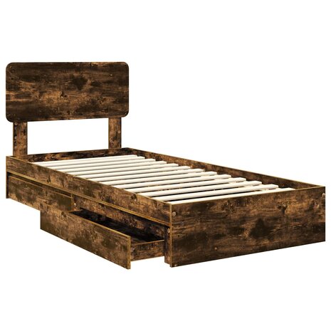 Opslag bed met lade Gerookt eiken 75 x 190 cm Bewerkt hout 5