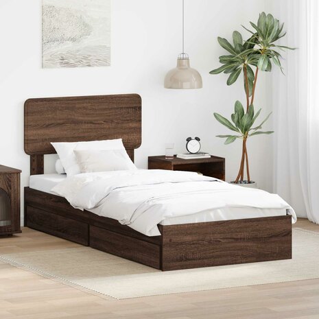 Opslag bed met hoofdeinde Bruin Eiken 75 x 190 cm Bewerkt hout 1