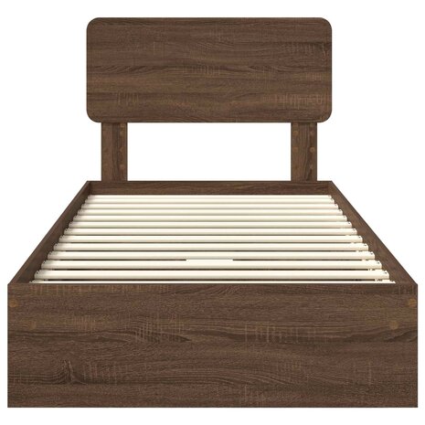 Opslag bed met hoofdeinde Bruin Eiken 75 x 190 cm Bewerkt hout 8