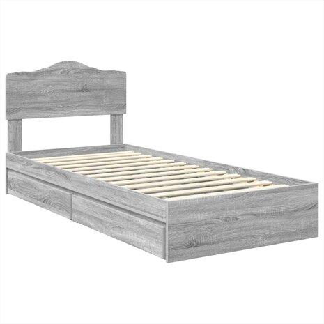 Opslag bed met lade Grijs Sonoma 100 x 200 cm Bewerkt hout 4