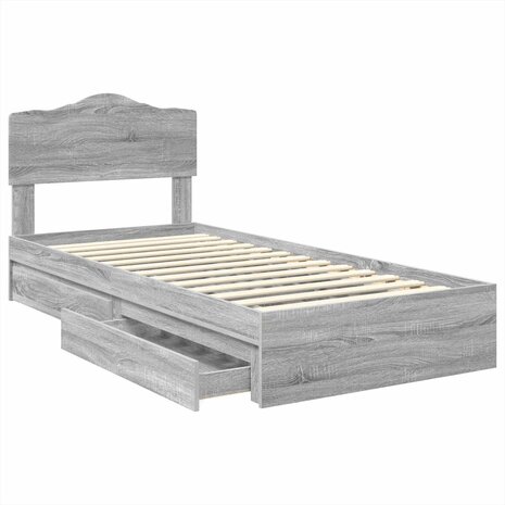 Opslag bed met lade Grijs Sonoma 100 x 200 cm Bewerkt hout 5