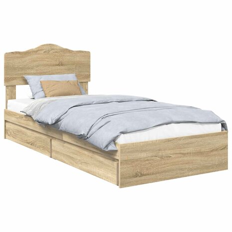 Opslag bed met hoofdeinde Sonoma Eiken 90 x 200 cm Bewerkt hout 2