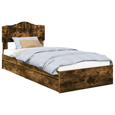 Opslag bed met lade Gerookt eiken 90 x 200 cm Bewerkt hout 2