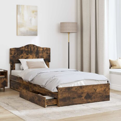 Opslag bed met lade Gerookt eiken 90 x 200 cm Bewerkt hout 3