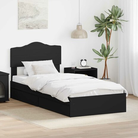 Opslag bed met hoofdeinde Zwart 90 x 190 cm Bewerkt hout 1