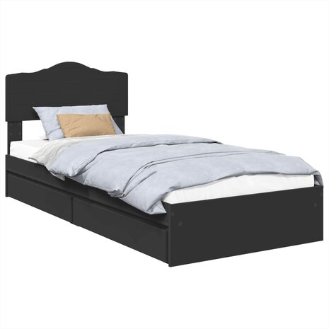 Opslag bed met hoofdeinde Zwart 90 x 190 cm Bewerkt hout 2