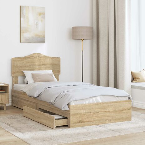 Opslag bed met hoofdeinde Sonoma Eiken 90 x 190 cm Bewerkt hout 3