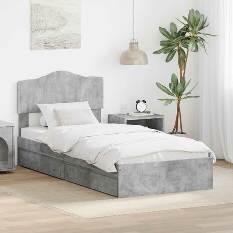Opslag bed met hoofdeinde Beton Grijs 90 x 190 cm Bewerkt hout 1