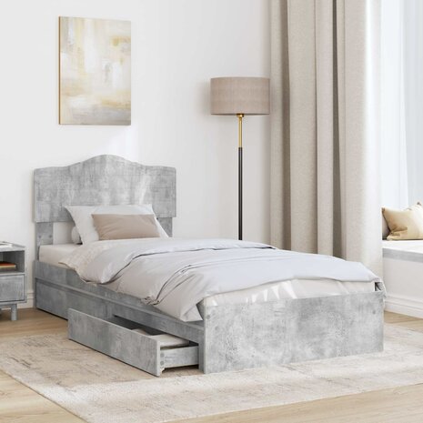 Opslag bed met hoofdeinde Beton Grijs 90 x 190 cm Bewerkt hout 3