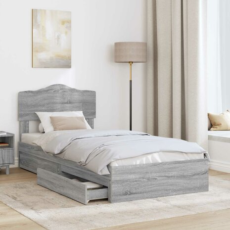 Opslag bed met hoofdeinde Grijs Sonoma 90 x 190 cm Bewerkt hout 3