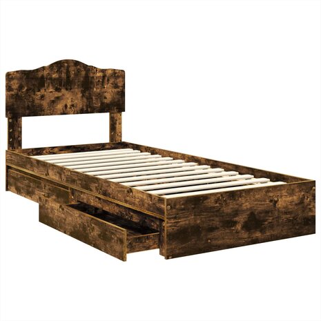 Opslag bed met lade Gerookt eiken 70 x 190 cm Bewerkt hout 5